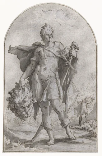 David met het hoofd van Goliath by Hendrick Goltzius, drawing, 1586-1590