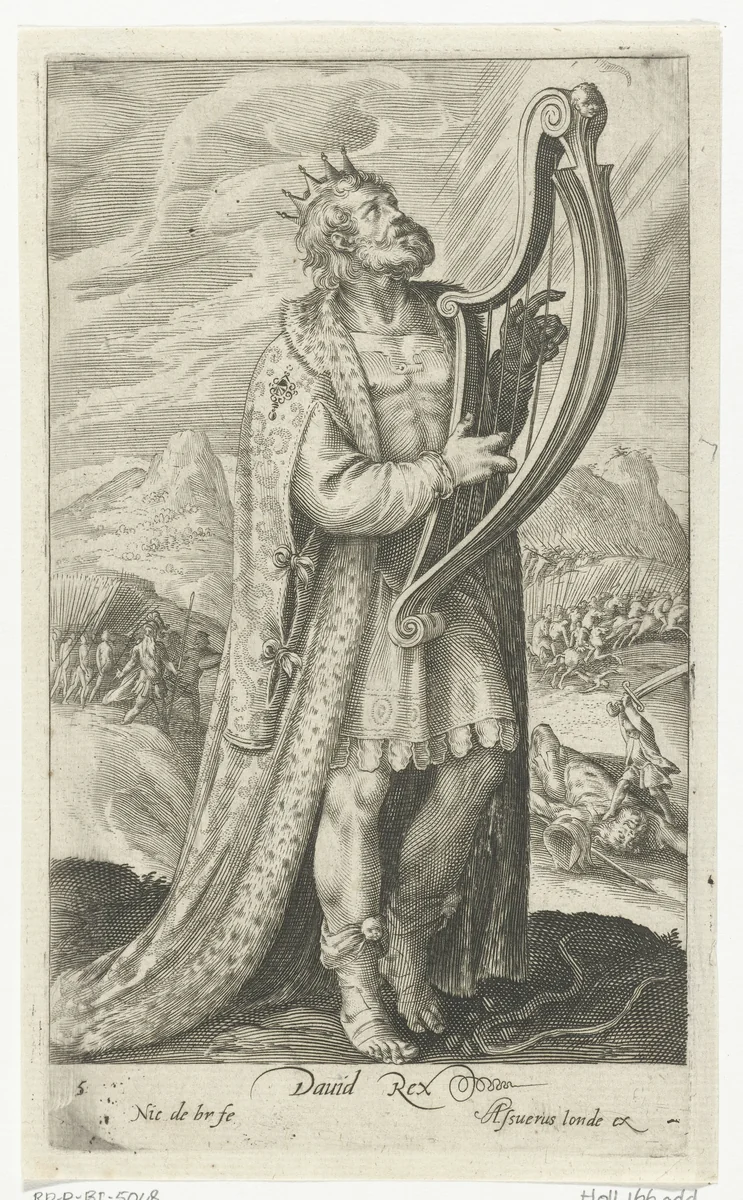 David speelt op zijn harp by Unknown, print, 1581-1656