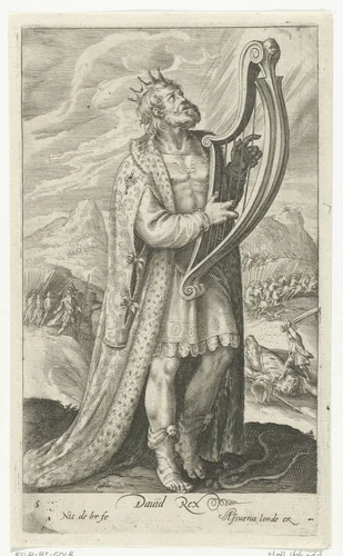 David speelt op zijn harp by Unknown, print, 1581-1656