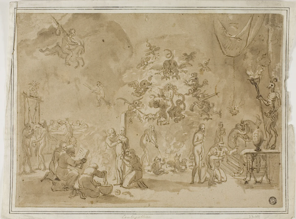 Scene of Witchcraft and Devil Worship by David Teniers the Younger, drawing, 1635-1690