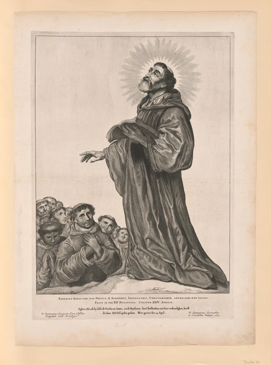 Saint Egbert the Abbot, from Saints of the North and South Netherlands by Cornelis Visscher, print, 1650
