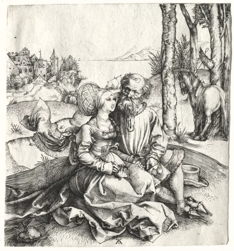 The Offer of Love (or The Ill-Assorted Couple) by Albrecht Dürer, print, 1495-1496