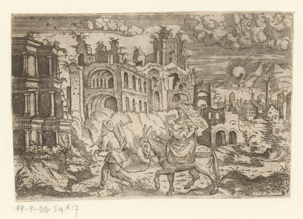 Vlucht naar Egypte by Unknown, print, 1524-1562
