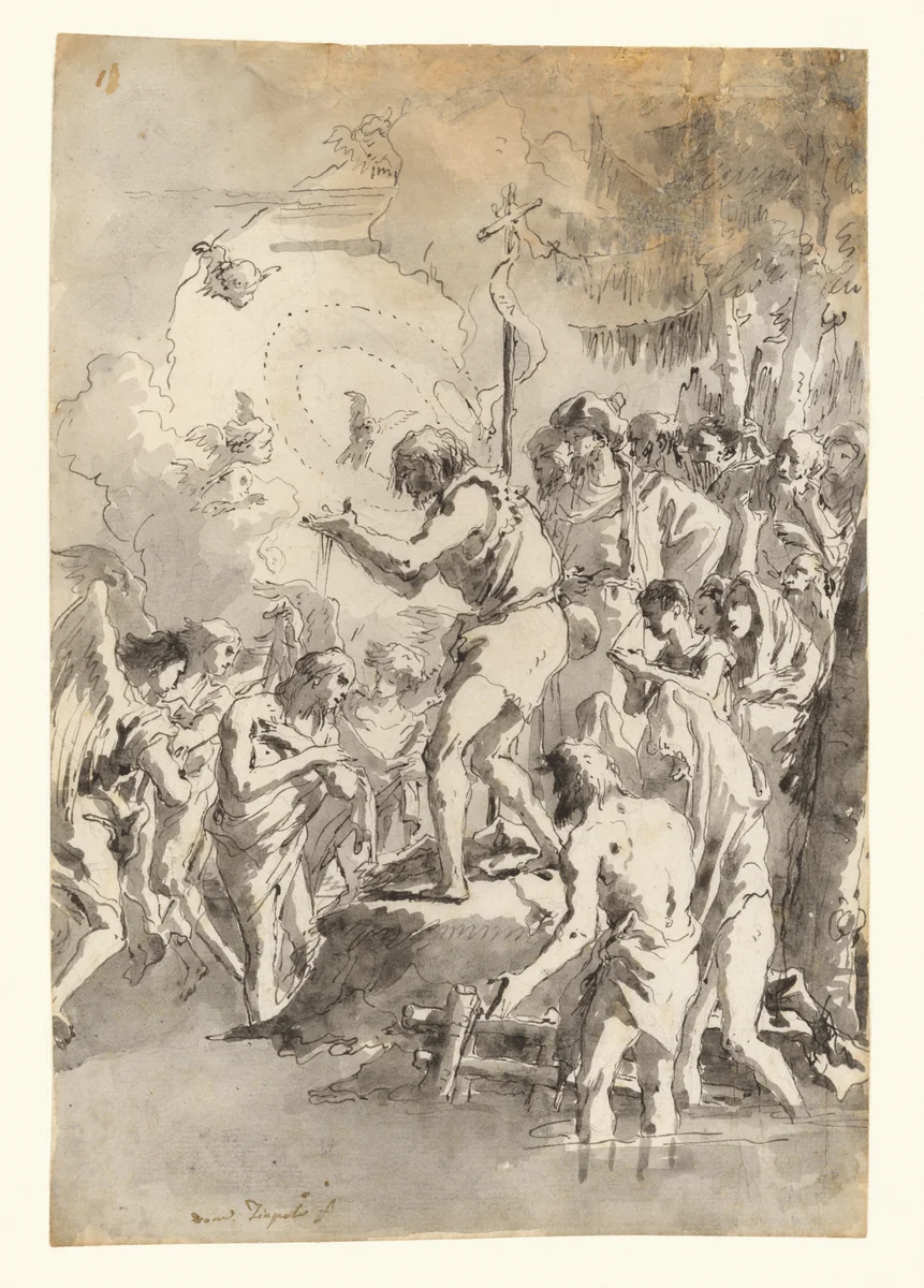 The Baptism of Christ (with Three Angels Attending Him) by Giovanni Domenico Tiepolo, drawing, 1767-1793