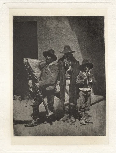 Planche III – Groupe de Trois Pifferari Debout, dans la Cour du 21 Quai Bourbon (Plate III – Group of Three Pifferari Standing, in the Court of 21 Quai Bourbon) by Charles Nègre, photograph, 1853