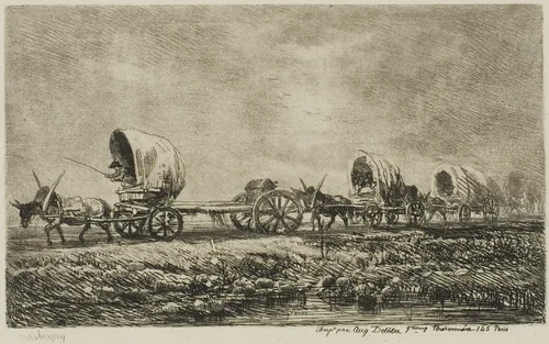 Covered Wagons (Souvenir of the Morvan) by Charles-François Daubigny, print, 1850