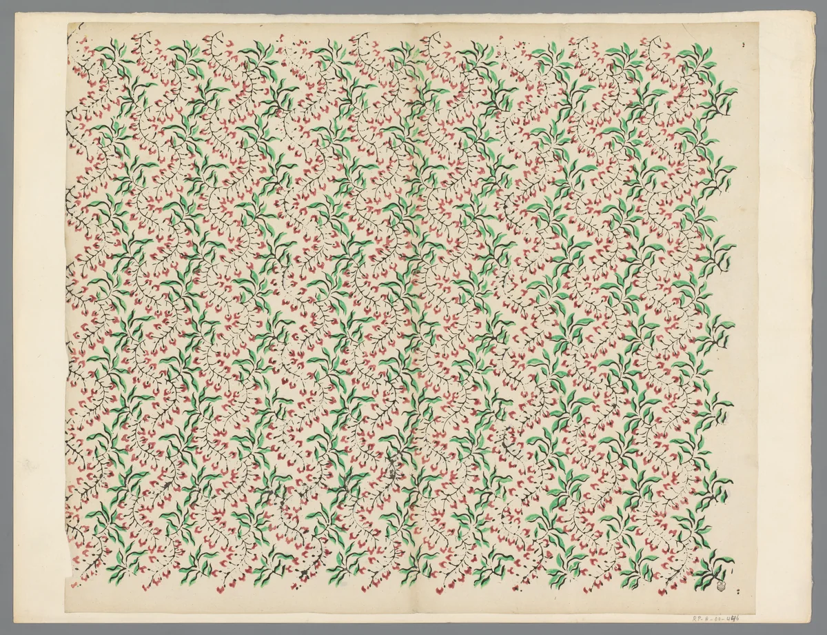 Blad met banenpatroon van slingerende ranken by anonymous, print, 1750-1900