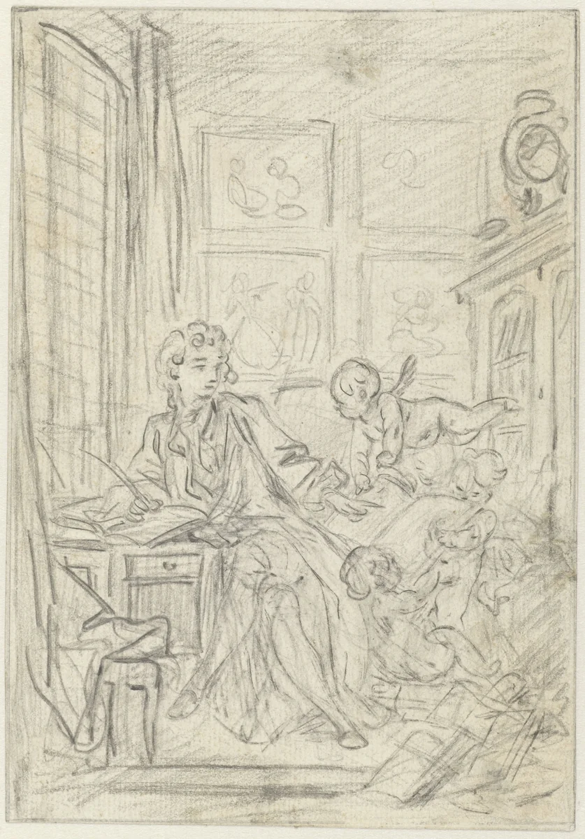 De inspiratie van de dichter by François Boucher, drawing, 1726-1746