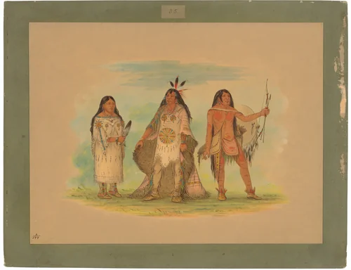 Three Minatarree Indians by George Catlin, painting, 1861