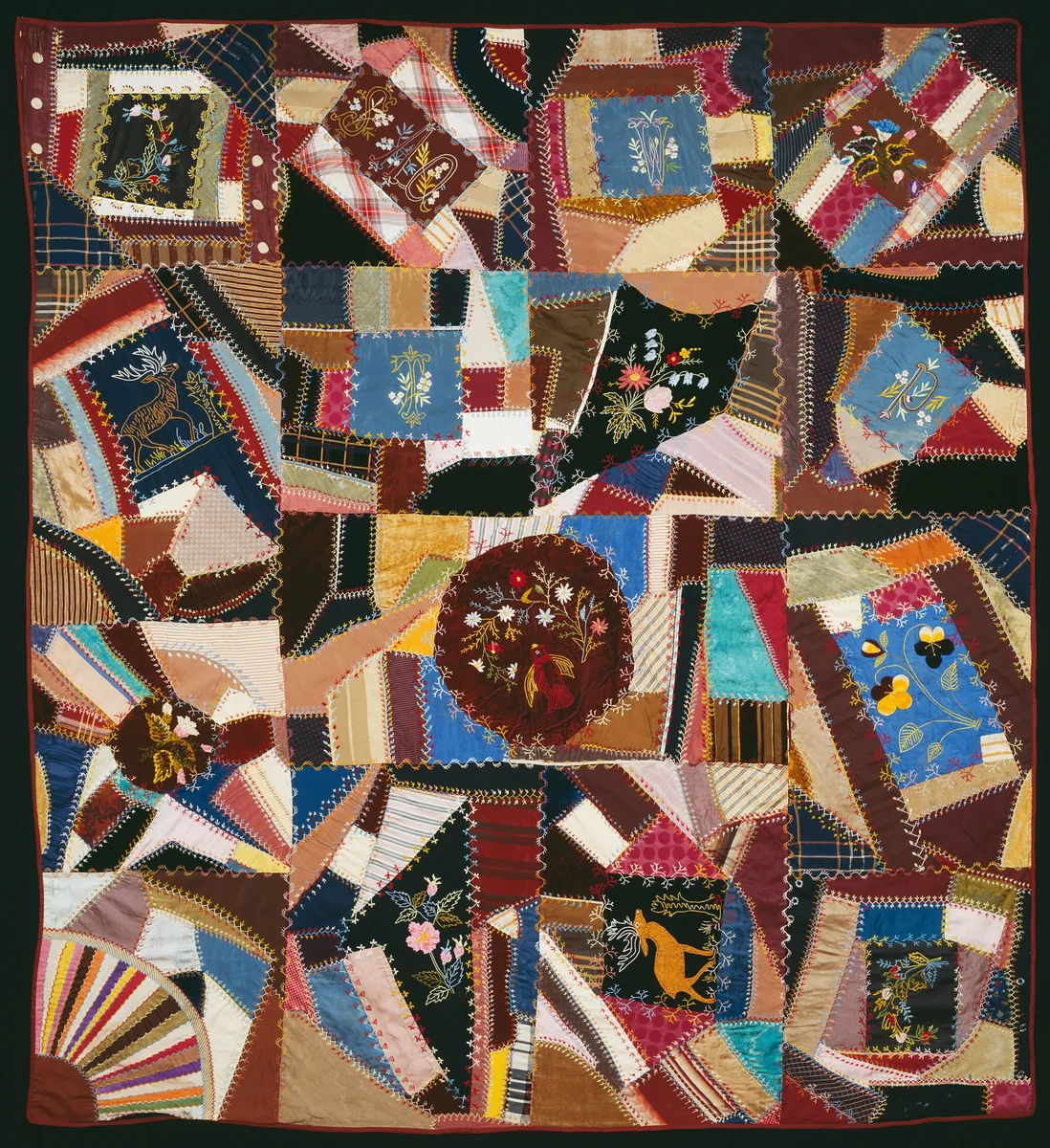 Bedcover (Crazy Quilt) by United States, textile, 1885