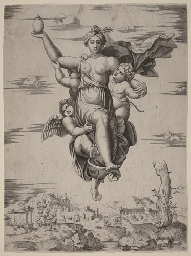 Psyche Carried to Olympus by Marcantonio Raimondi, print, 1500-1599