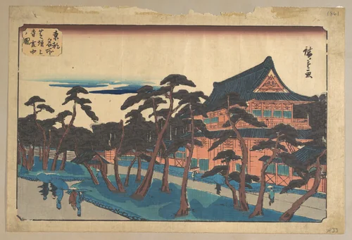 Zojoji Temple at Shiba in Snow by Utagawa Hiroshige (歌川広重), print, 1797-1858
