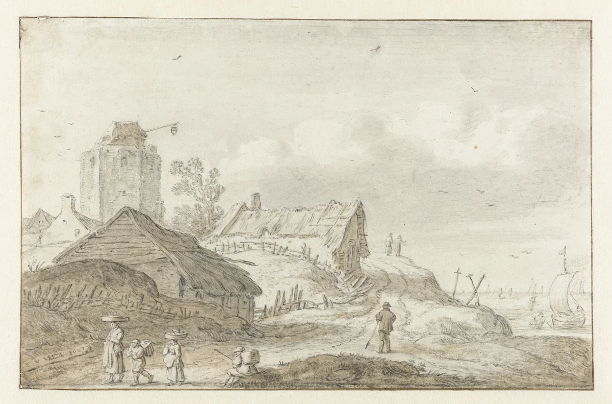 Kustdorpje by Esaias van de Velde, drawing, 1627