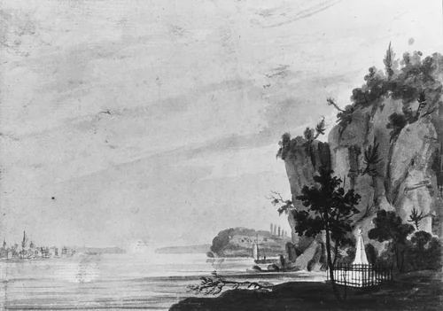 The Monument to Alexander Hamilton at Weehawken by Pavel Svinin, artwork, 1811-1816