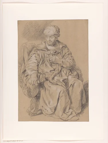 Seated Oriental man by anonymous, drawing, 1631-1674