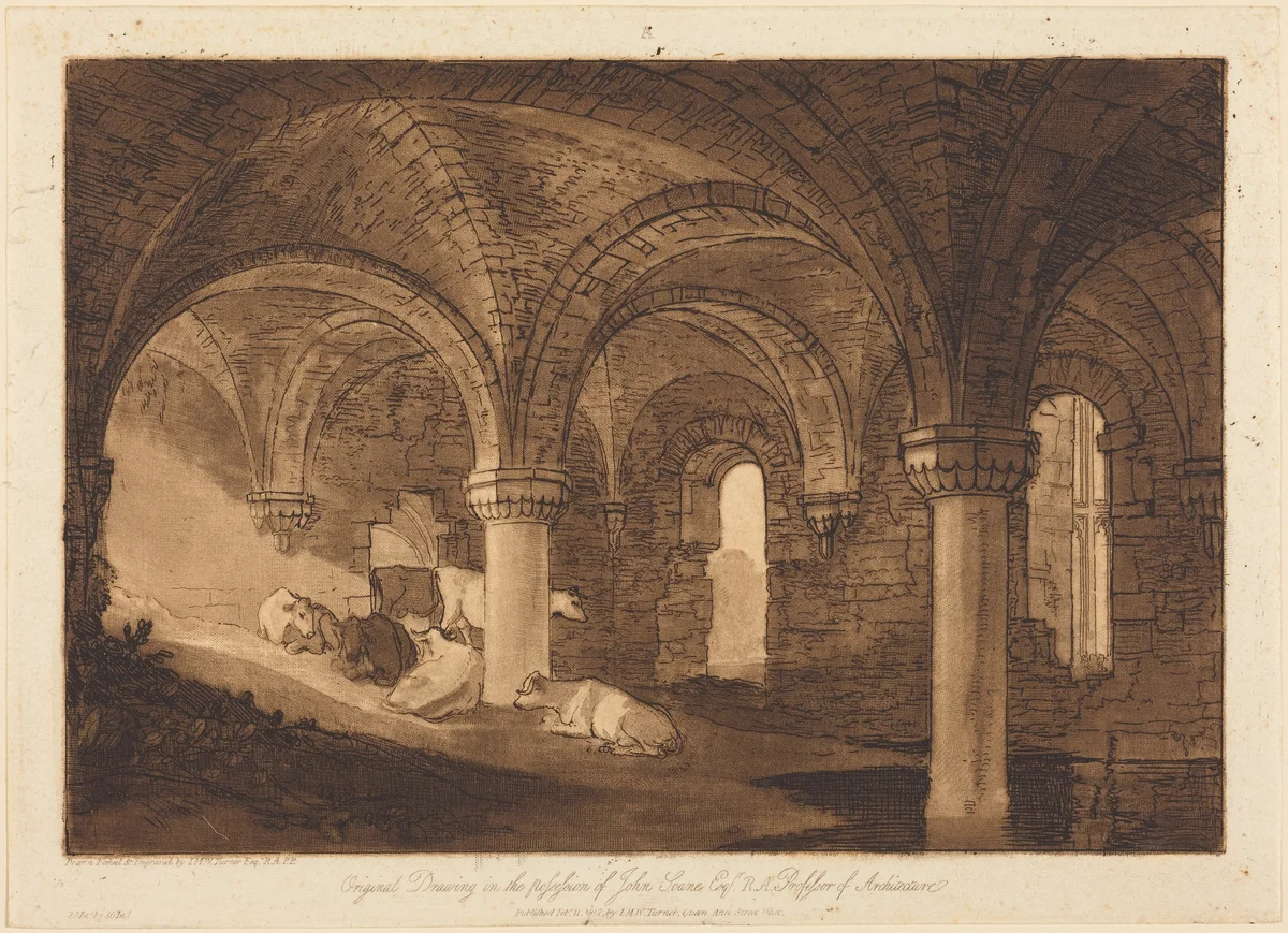 Crypt of Kirkstall Abbey by Joseph Turner, print, 1812
