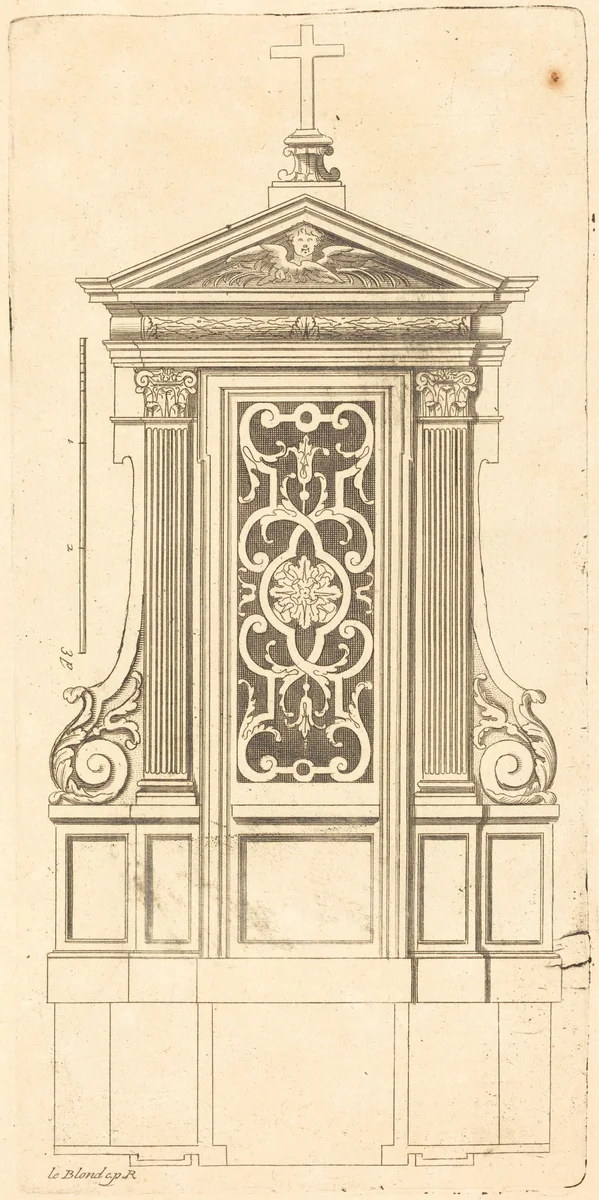 Plan et elevation des plus beaux confessionnaux de Paris, tres fidelemant mesure by Jean Le Blond, print, 1688