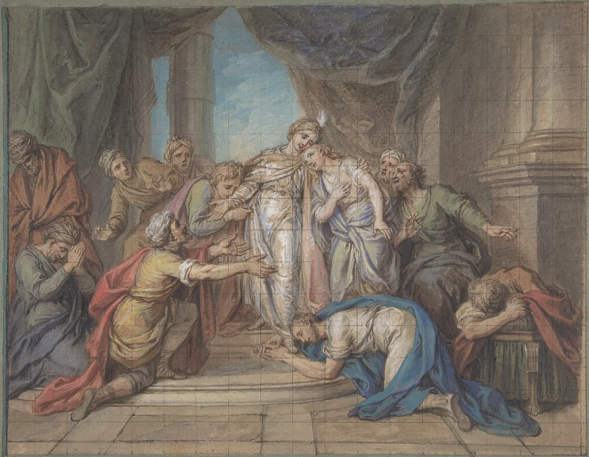 Joseph Recognized by his Brothers by Charles-Antoine Coypel, drawing, 1705-1752