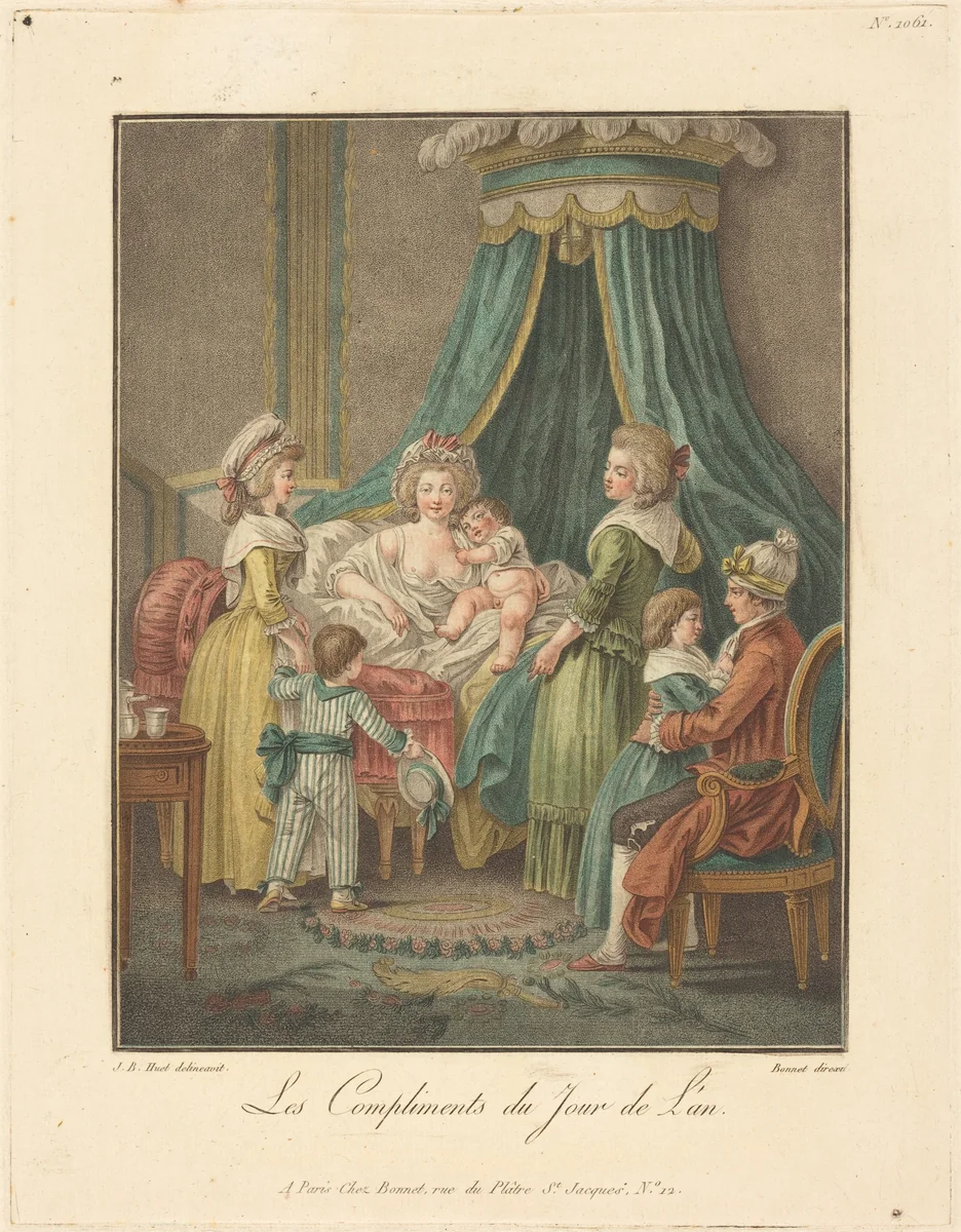 Les Compliments du jour de l'an by Louis-Marin Bonnet; Jean-Baptiste Hüet, print, 1736-1793