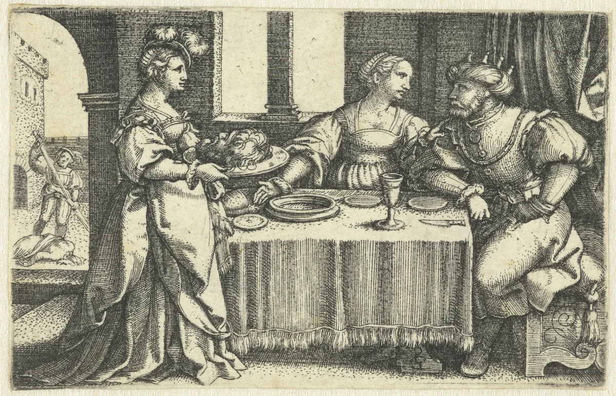 Salome brengt Herodias het hoofd van Johannes de Doper by Unknown, print, 1531-1535