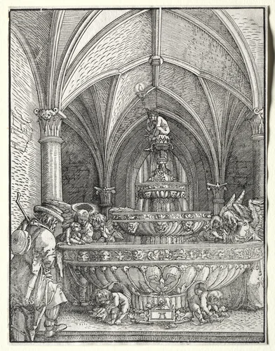 The Holy Family on the Flight into Egypt at a Fountain by Albrecht Altdorfer, print, 1515-1525