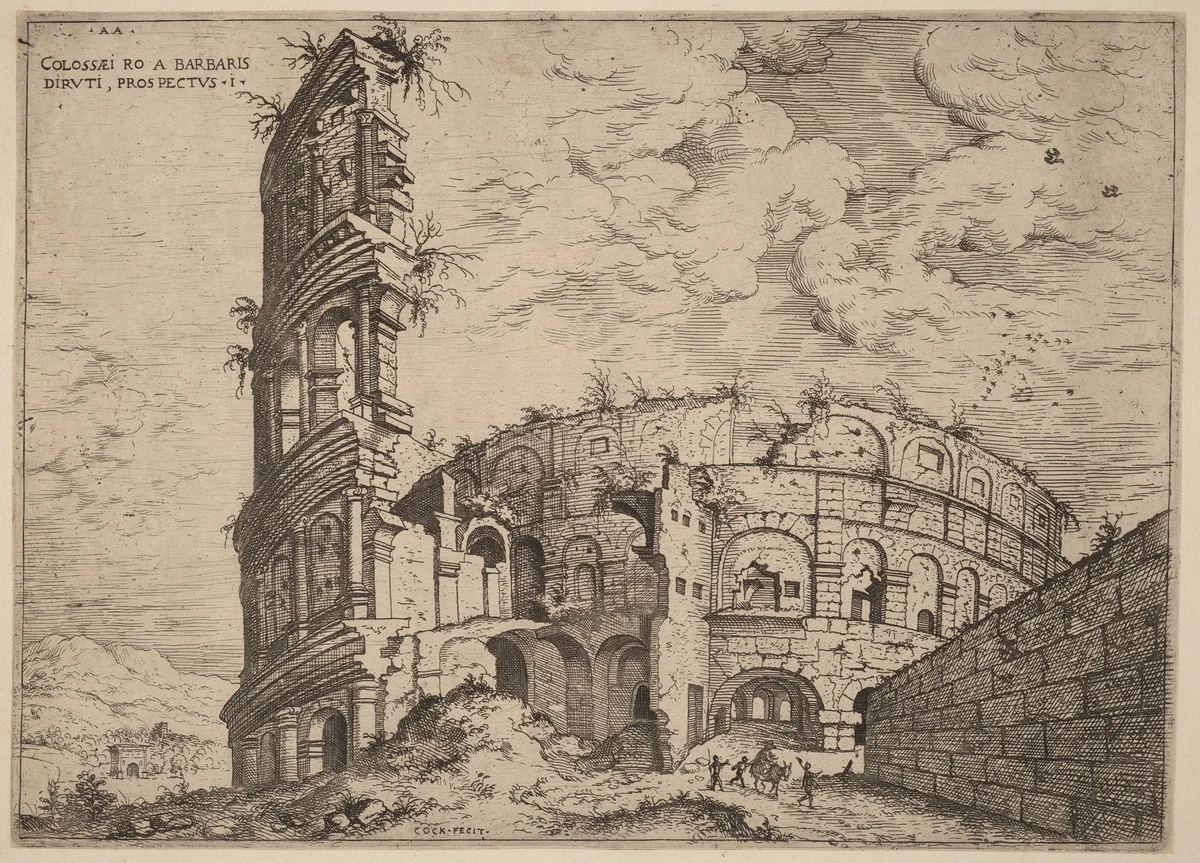 View of the Colosseum by Hieronymus Cock, print, 1550