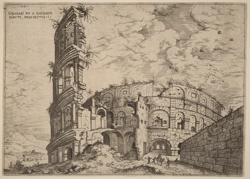 View of the Colosseum by Hieronymus Cock, print, 1550