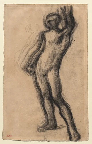 Nude Man Standing, with Left Hand Raised by Edgar Degas, drawing, 1895-1905