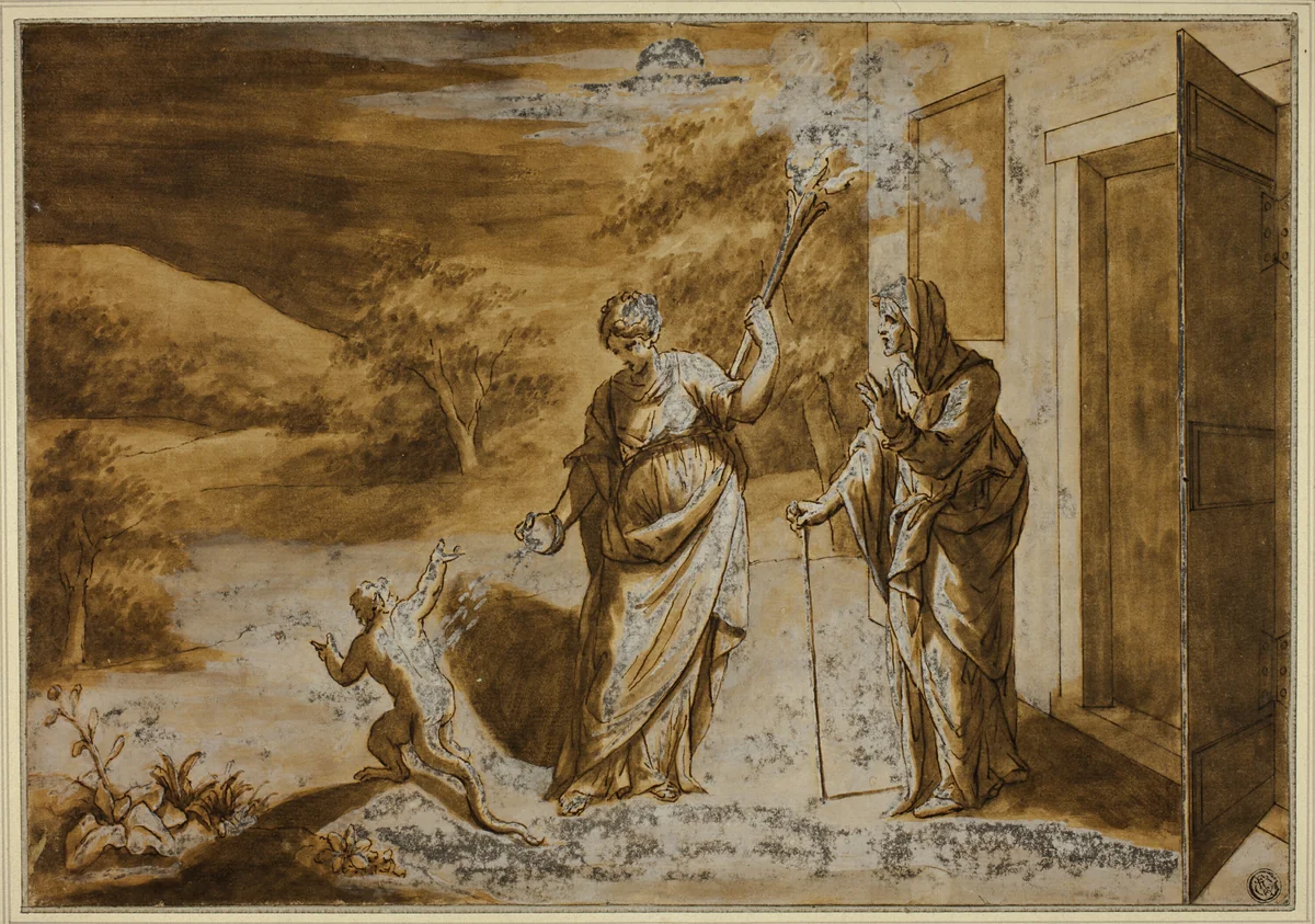 Ceres Changing the Mocking Boy into a Lizard by School of Fontainebleau, drawing, 1594-1620
