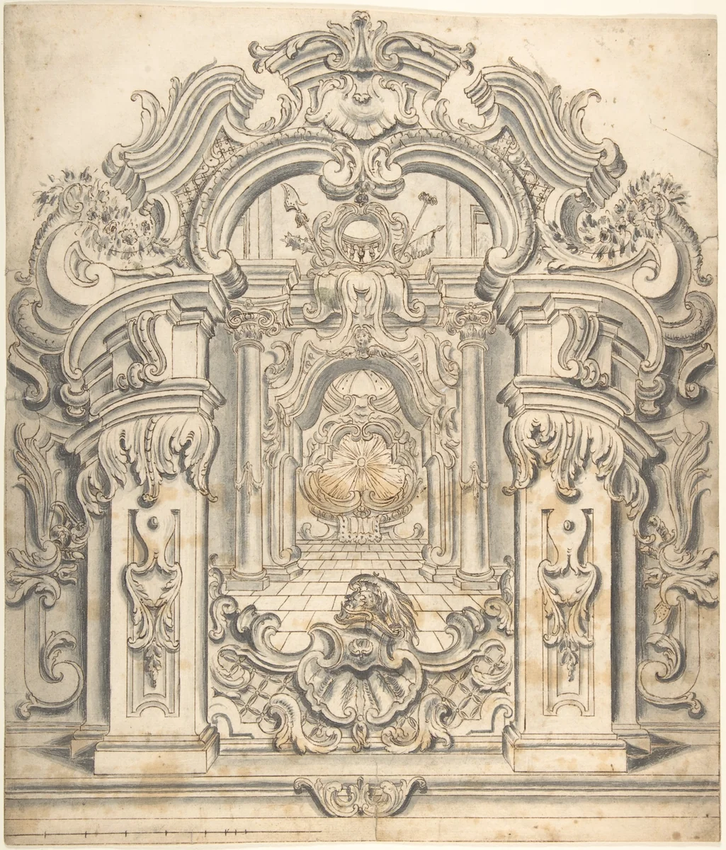 Ornate architectural design by anonymous, drawing, 1700-1800