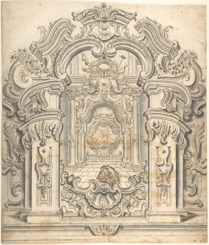 Ornate architectural design by anonymous, drawing, 1700-1800