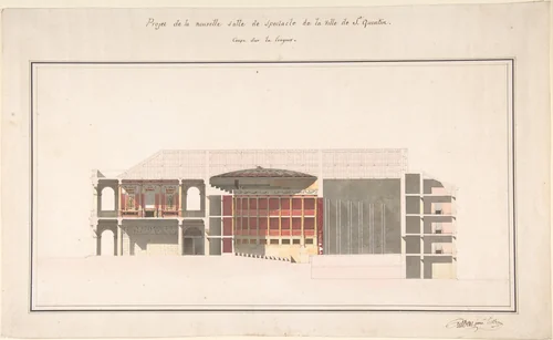 Project for the New Theater at St. Quentin (Aisne) - Section by Emile-Jacques Gilbert, drawing, 1800-1899