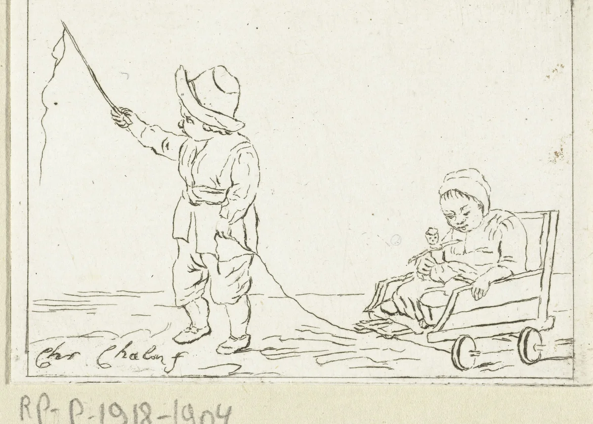 Kinderen spelend met een rolkar by Pieter de Mare, print, 1779