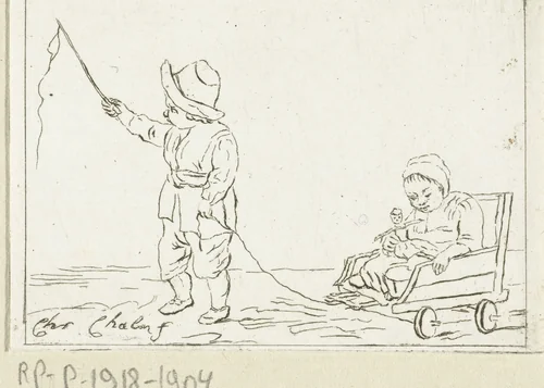 Kinderen spelend met een rolkar by Pieter de Mare, print, 1779