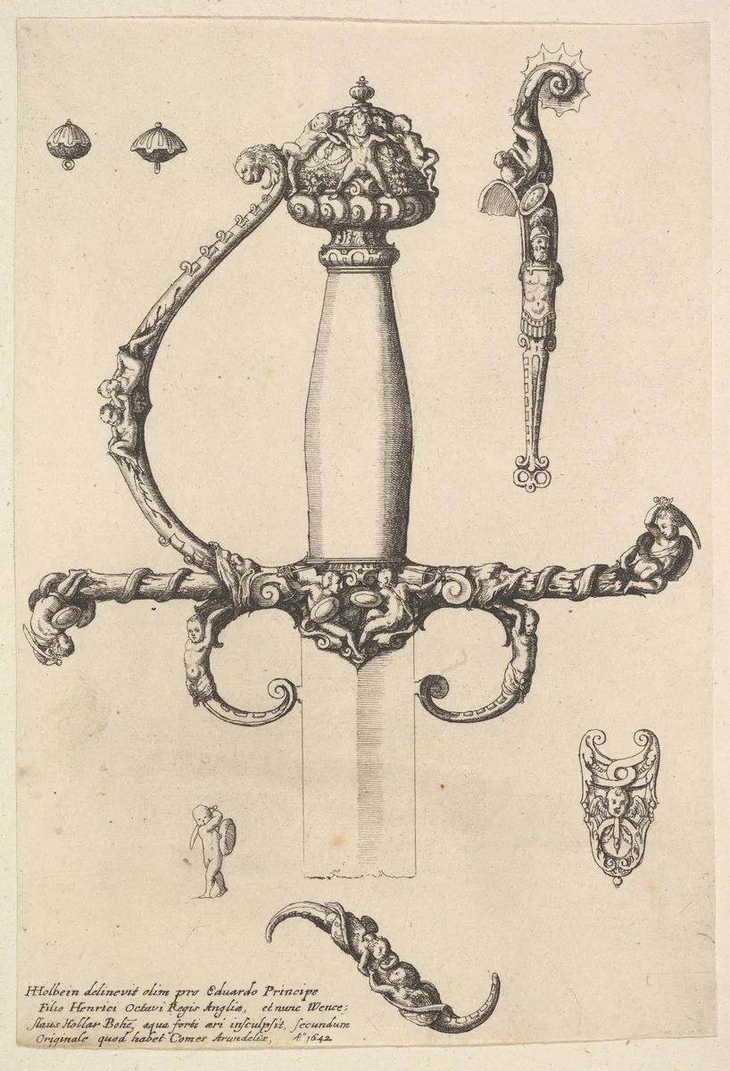 Ornamental sword hilt by Wenceslaus Hollar, print, 1642
