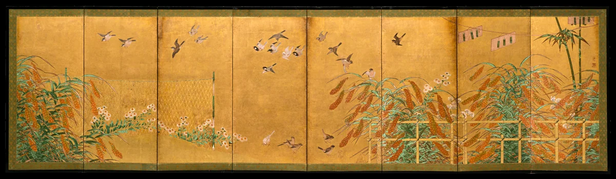 Autumn Millet and Small Birds by Kano Sanraku (狩野山楽), painting, 1559-1635
