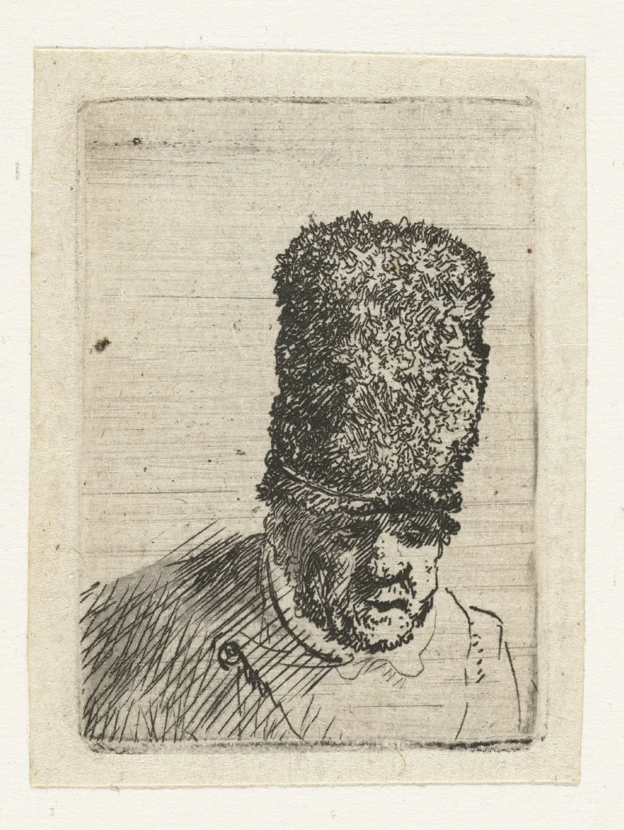 Head of an Old Man in a High Fur Hat by Rembrandt van Rijn, print, 1629