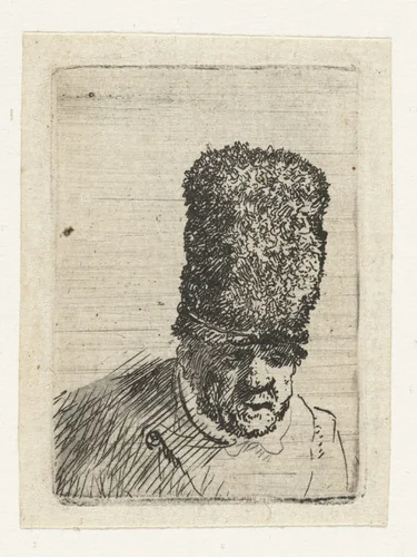 Head of an Old Man in a High Fur Hat by Rembrandt van Rijn, print, 1629