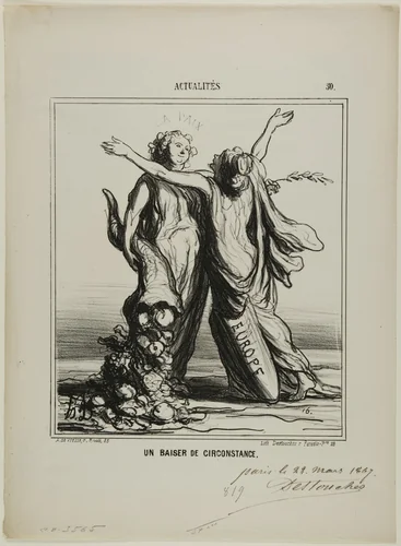A Kiss of Circumstances, plate 50 from Actualités by Honoré-Victorin Daumier, print, 1867