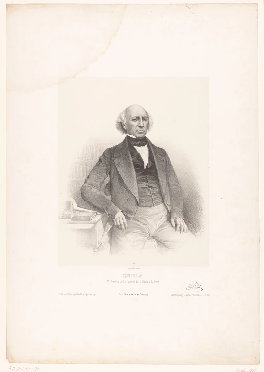 Portret van de toxicoloog en chemicus Mathieu Orfila by Marie Alexandre Alophe, print, 1852