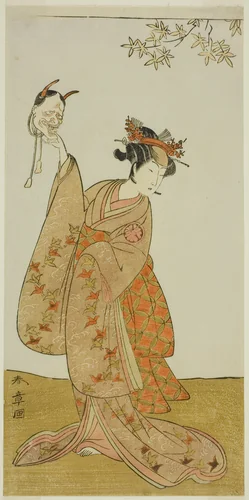 Ichikawa Monnosuke II as Shimokōbe Shōji Yukihira and Segawa Yūjiro I as Matsukaze, Sister of Togashi no Saemon, in “Your Favorite Play: The Subscription List” (Gohiiki Kanjinchō) by Katsukawa Shunsho (勝川 春章), print, 1768-1778