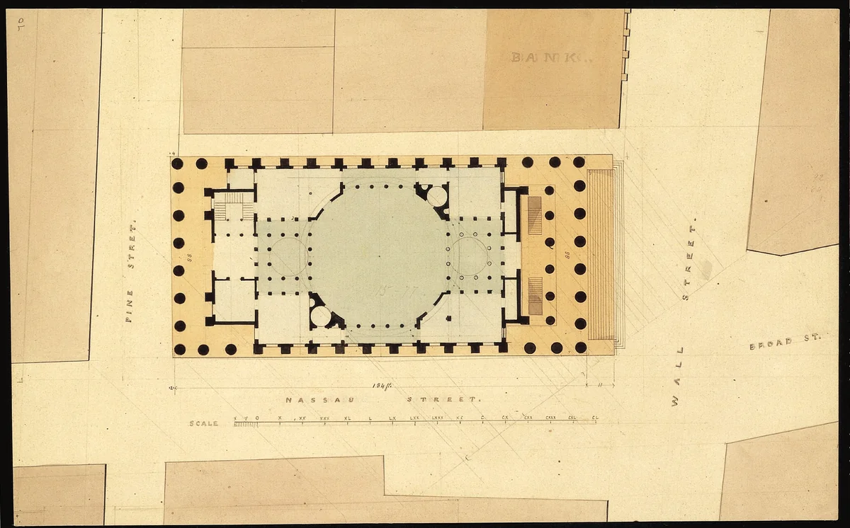 Plan of U. S. Custom House by Ithiel Town, drawing, 1800-1844