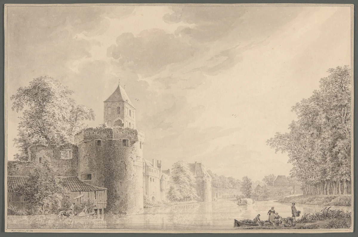 The City Walls of Utrecht by the "Plompetoren" by Paulus van Liender, drawing, 1763