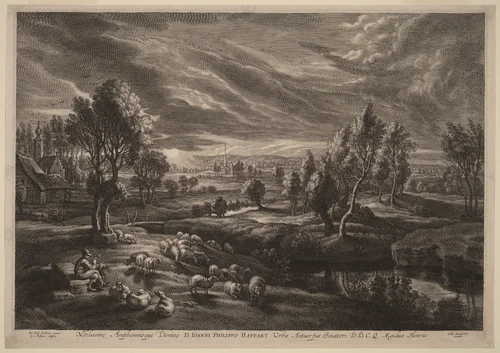 A Landscape with a Village by Schelte Adams Bolswert, print, 1586-1659