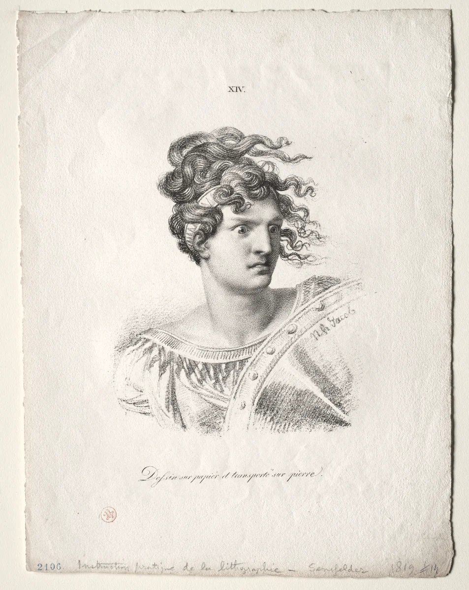 L'art de la lithographie: Head of an Amazon by Alois Senefelder, print, 1819