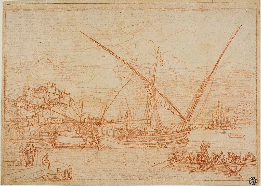 View of a Port: Ships in a Harbor by Adrien Manglard, drawing, 1753