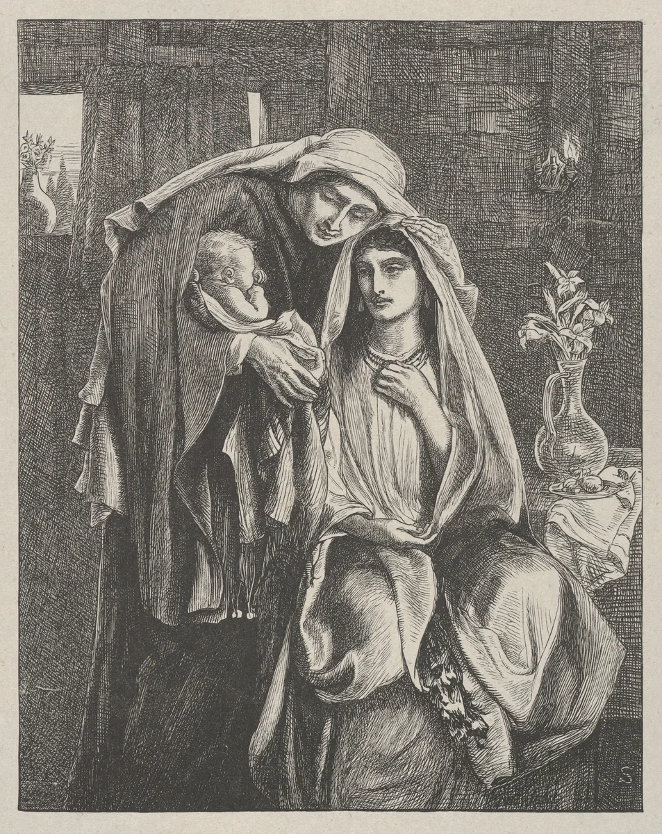 Naomi and the Child Obed, from "Dalziels' Bible Gallery" by Simeon Solomon, print, 1863-1881