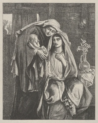 Naomi and the Child Obed, from "Dalziels' Bible Gallery" by Simeon Solomon, print, 1863-1881
