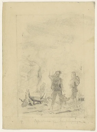 Twee jongens met een dode vogel aan een rotsige kust by Gerhard Peter Frantz Vilhelm Munthe, drawing, 1859-1929