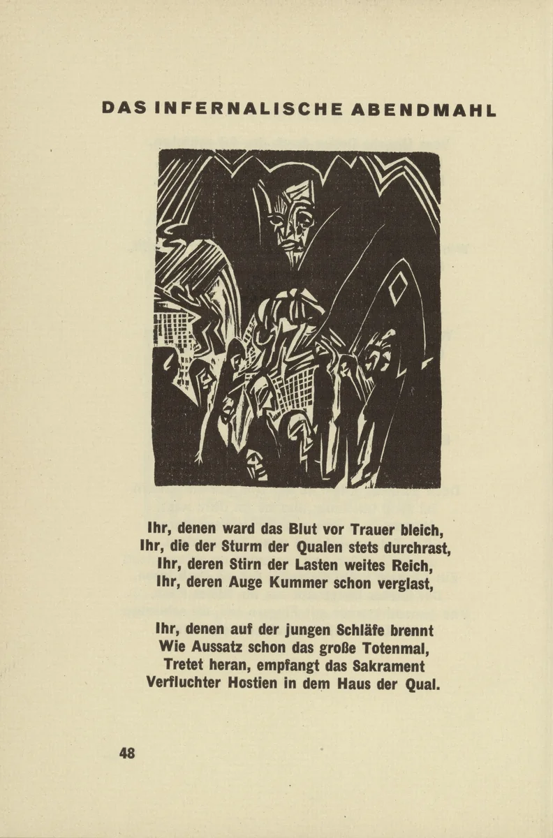 The Infernal Last Supper (Das infernalische Abendmahl) (headpiece, page 48) from Umbra vitae (Shadow of Life) by Ernst Ludwig Kirchner, illustrated book, 1924